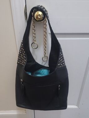 Ariat Black Studded Shoulder Bag with Gold Chain Accents